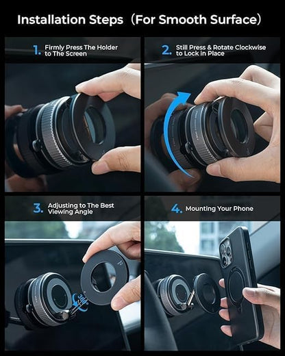 2026 Upgraded 360° N55 Vacuum Magnetic Car Phone Holder Suction Magna Ring Foldable Cell Holder for Car/Gym/Mirror/Smooth Surface Compatible with All Mobile Smartphone