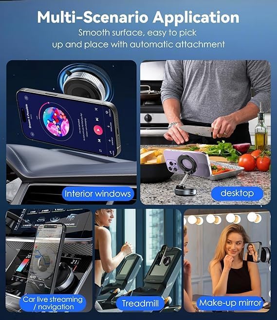 2026 Upgraded 360° N55 Vacuum Magnetic Car Phone Holder Suction Magna Ring Foldable Cell Holder for Car/Gym/Mirror/Smooth Surface Compatible with All Mobile Smartphone