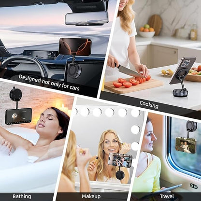 2026 Upgraded 360° N55 Vacuum Magnetic Car Phone Holder Suction Magna Ring Foldable Cell Holder for Car/Gym/Mirror/Smooth Surface Compatible with All Mobile Smartphone