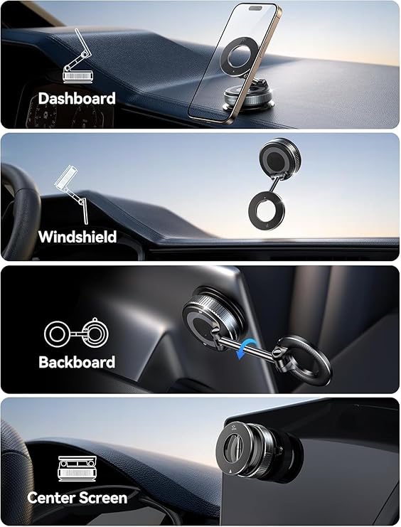 2026 Upgraded 360° N55 Vacuum Magnetic Car Phone Holder Suction Magna Ring Foldable Cell Holder for Car/Gym/Mirror/Smooth Surface Compatible with All Mobile Smartphone