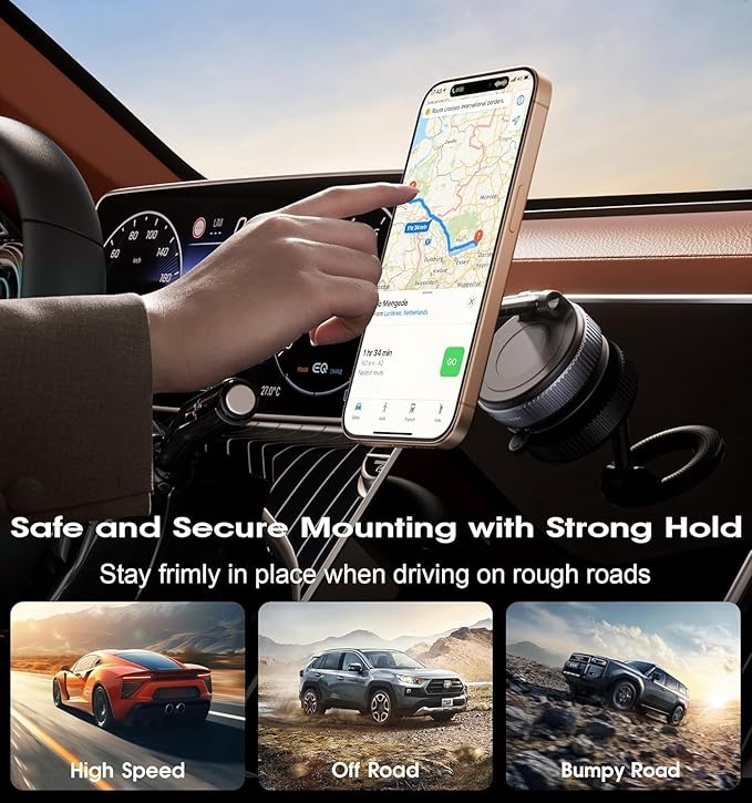 2026 Upgraded 360° N55 Vacuum Magnetic Car Phone Holder Suction Magna Ring Foldable Cell Holder for Car/Gym/Mirror/Smooth Surface Compatible with All Mobile Smartphone